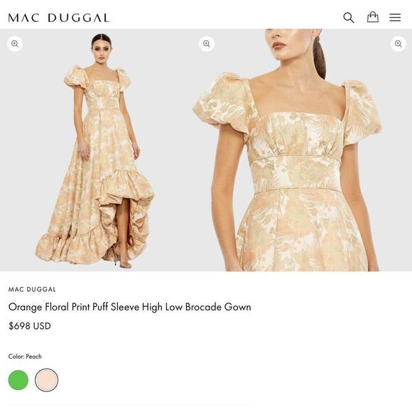 NWOT Mac Duggal 68276 FLORAL PRINT PUFF SLEEVE BROCADE GOWN 10 Pockets - Picture 2 of 14